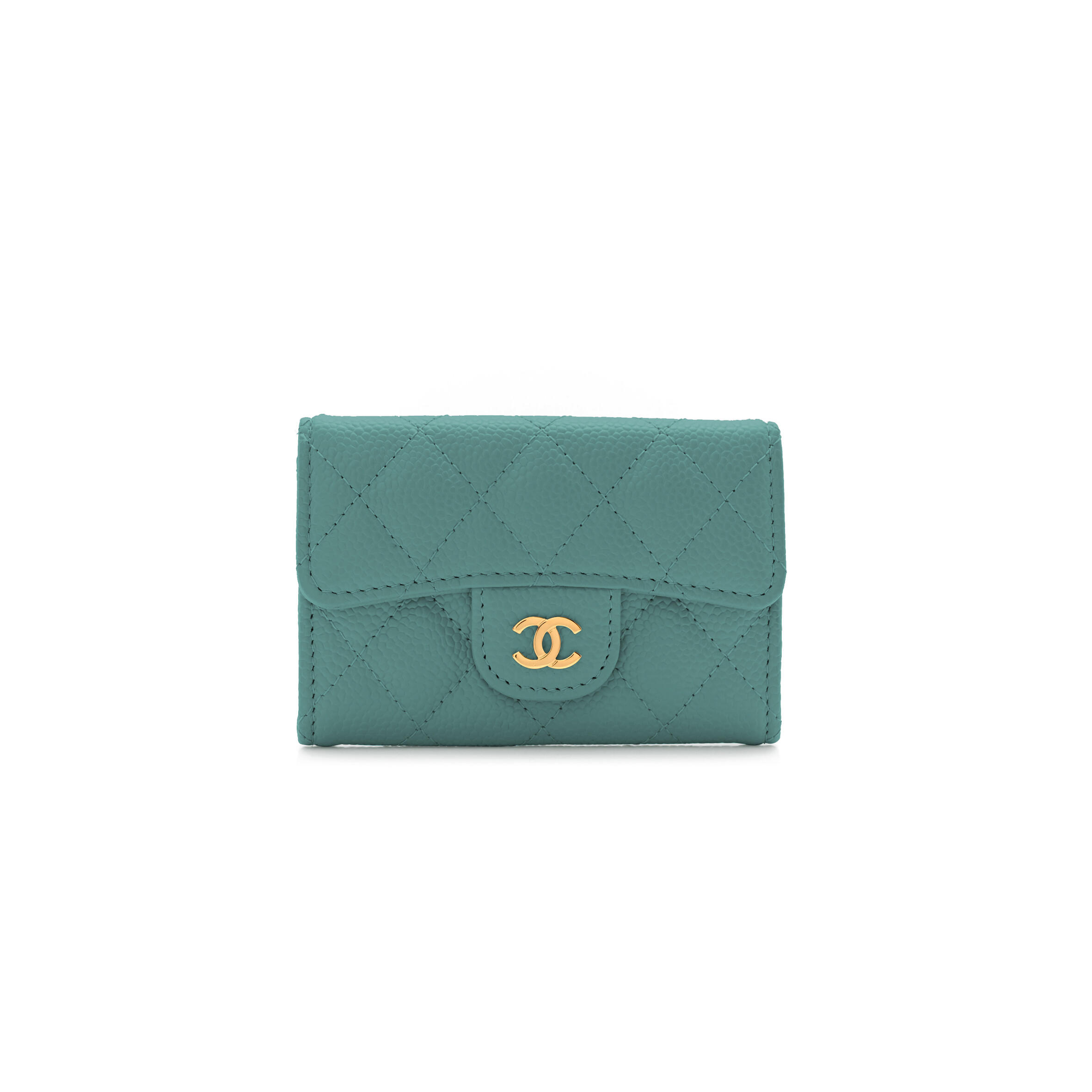 Ch*el caviar quilted flap card holder wallet green ap0214 (11.3*7.5*2.5cm)